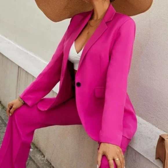 Pink Classy Button Front Blazer - Picture 4 of 6